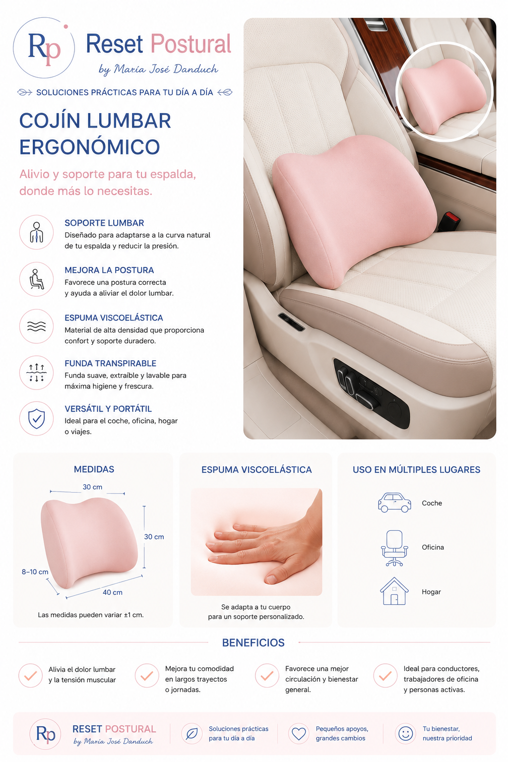 Cojín Lumbar Viscoelástico Ergonómico | Mejora tu postura y siéntate con más comodidad - Imagen 2
