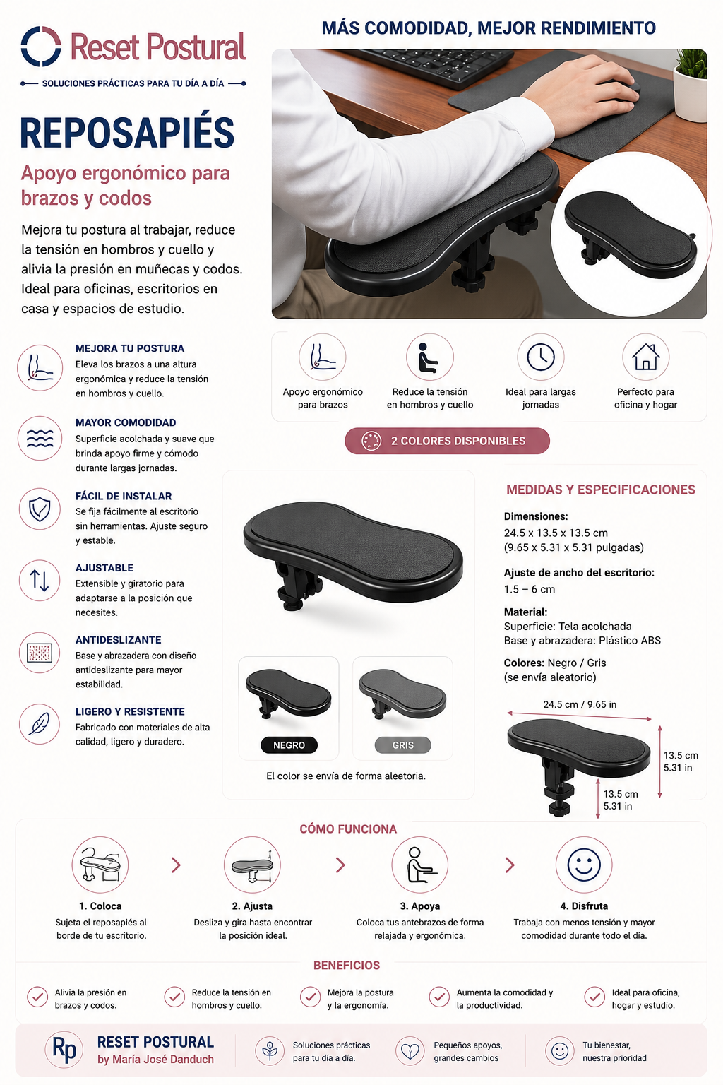 Reposabrazos Ergonómico para Escritorio | Alivia la tensión en hombros, cuello y muñeca - Imagen 2