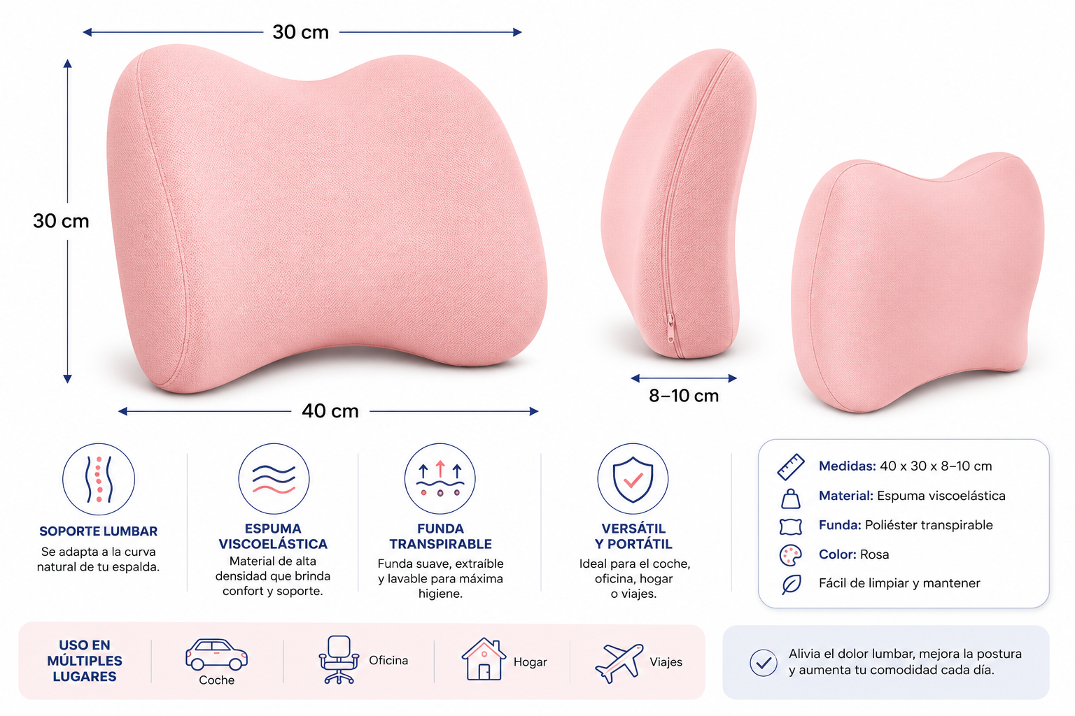 Cojín Lumbar Viscoelástico Ergonómico | Mejora tu postura y siéntate con más comodidad