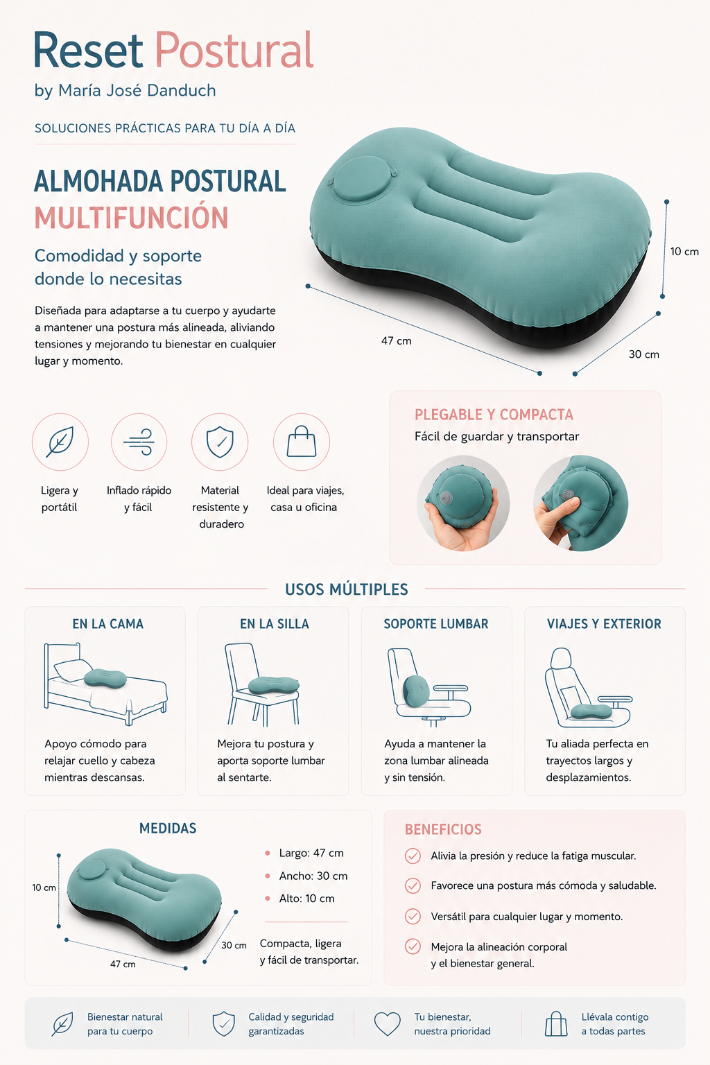 Almohada Hinchable Ergonómica de Viaje | Descanso cómodo en cualquier lugar - Imagen 2