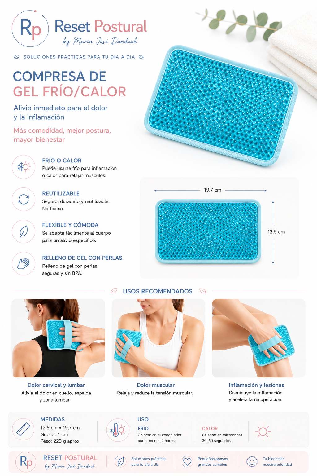Compresa de Gel Frío/Calor Reutilizable | Alivio natural para músculos y articulaciones - Imagen 2