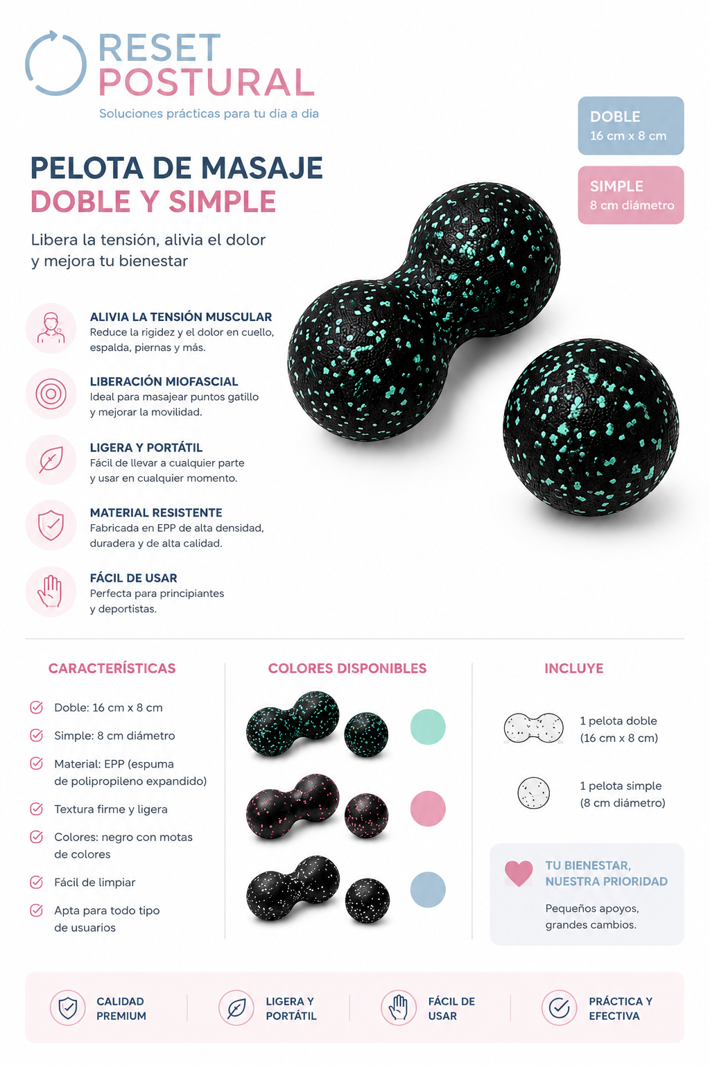Pelota de Masaje Miofascial Doble y Simple | Libera la tensión muscular y recupera tu movilidad - Imagen 2