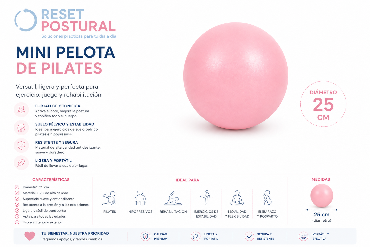 Mini Pelota de Pilates Antideslizante | Fortalece el core, mejora tu estabilidad y cuida tu postura - Imagen 2